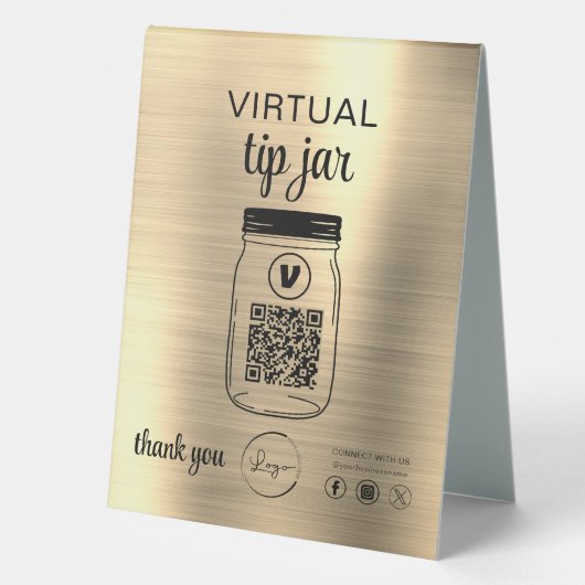 Plaque De Table Gold Virtual Tip Jar QR Code Logo (Verso)