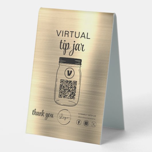 Plaque De Table Gold Virtual Tip Jar QR Code Logo (Verso)