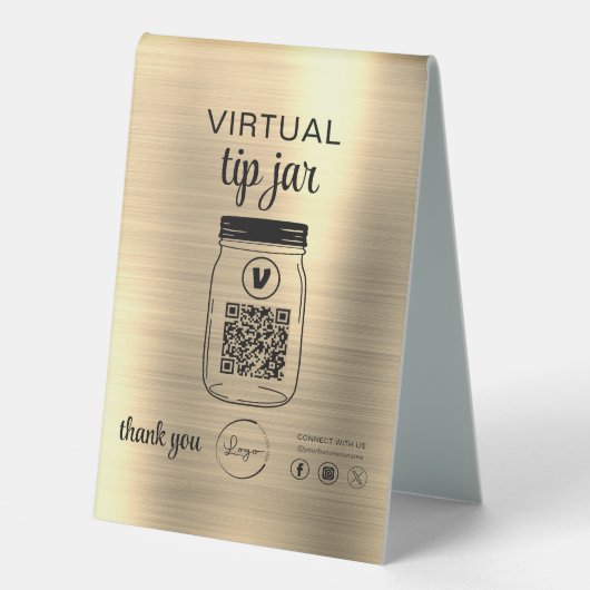 Plaque De Table Gold Virtual Tip Jar QR Code Logo (Recto)