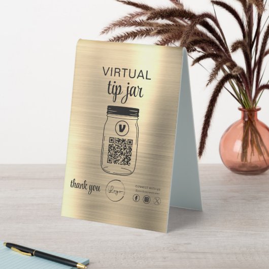 Plaque De Table Gold Virtual Tip Jar QR Code Logo (En SItu (Tableau))