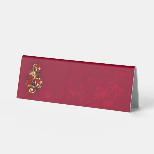 Plaque De Table Golden Treble Clef avec fleurs Roses (Recto)