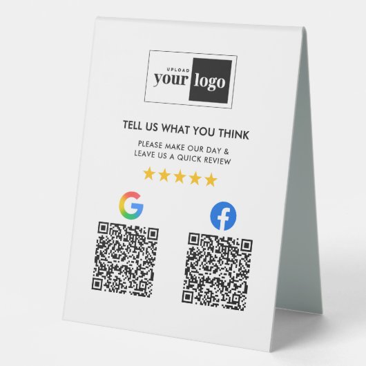 Plaque De Table Google & Facebook Reviews Business QR Code & Logo (Recto)