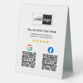 Plaque De Table Google & Facebook Reviews Business QR Code & Logo (Verso)