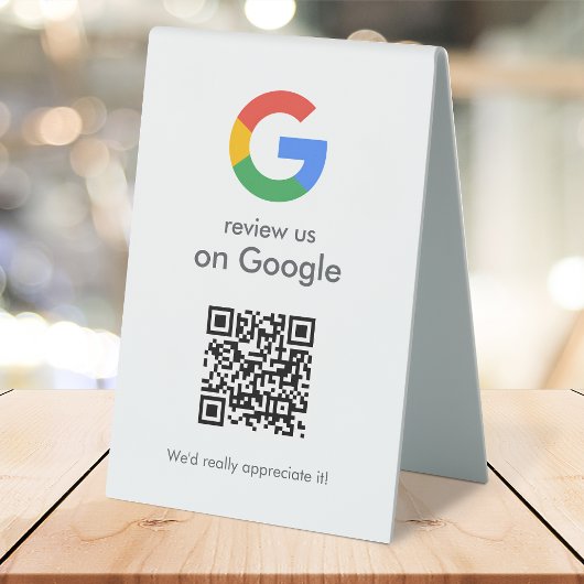 Plaque De Table Google Reviews Tabletop Sign | QR Code Pedestal