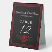 Plaque De Table Gothic Red Damask Rose Wedding (Recto)