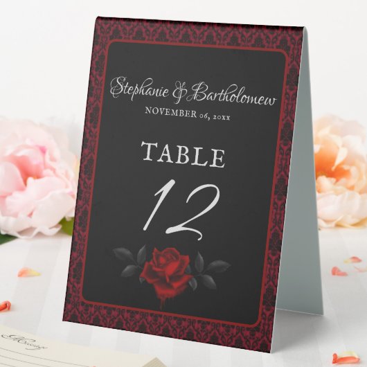Plaque De Table Gothic Red Damask Rose Wedding (In SItu (Mariage))