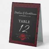 Plaque De Table Gothic Red Damask Rose Wedding (Verso)