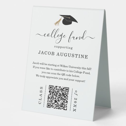 Plaque De Table Graduation College Fund with QR Code (Recto)