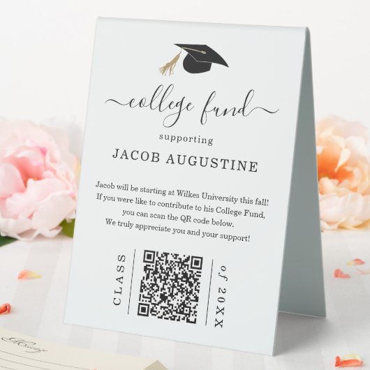 Plaque De Table Graduation College Fund with QR Code (In SItu (Mariage))