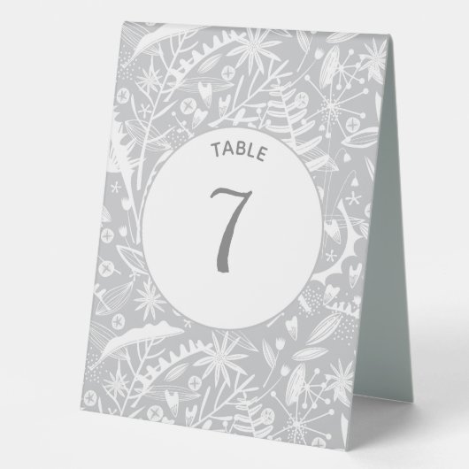 Plaque De Table Graphique moderne gris argenté floral (Recto)