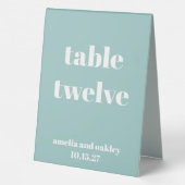 Plaque De Table Gras Aqua Blue Retro Numéro de mariage personnalis (Verso)