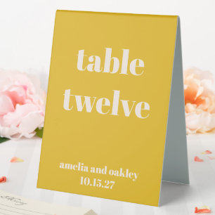 Plaque De Table Gras moderne Jaune Retro Numéro de mariage personn
