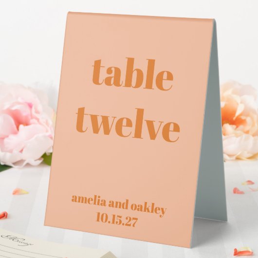 Plaque De Table Gras Peach Orange Retro Numéro de mariage personna (In SItu (Mariage))