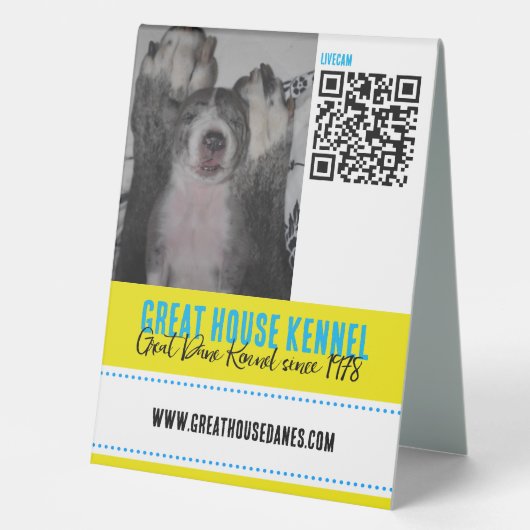 Plaque De Table Great Dane Kennel QR Code Signal promotionnel (Recto)