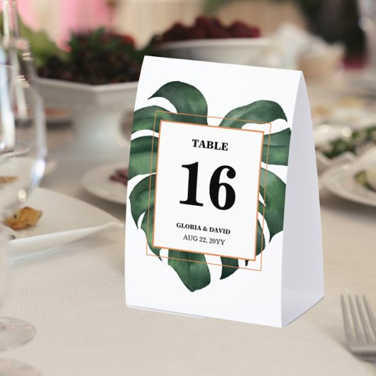 Plaque De Table Green Monstera Leaf  Wedding Table Number