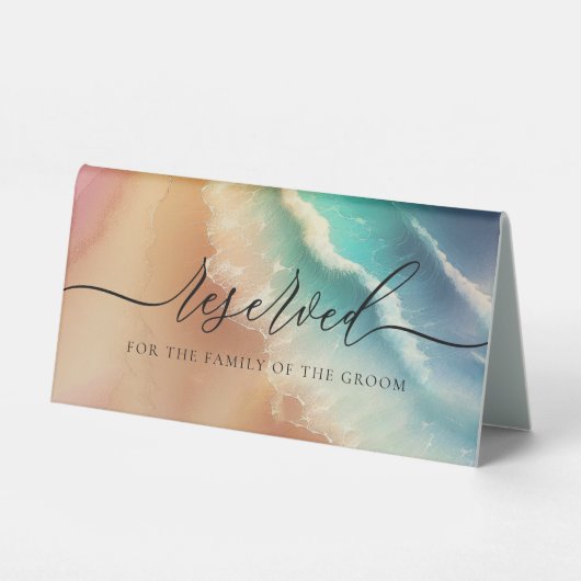 Plaque De Table Green Ocean Beach Mariage d'été Réservation (Recto)