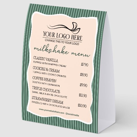 Plaque De Table Green Stripes Wavy Frame Restaurant Café Menu (Arrière)