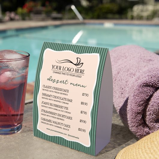 Plaque De Table Green Stripes Wavy Frame Restaurant Café Menu (Insitu (sur table))