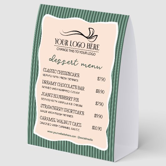 Plaque De Table Green Stripes Wavy Frame Restaurant Café Menu (Recto)