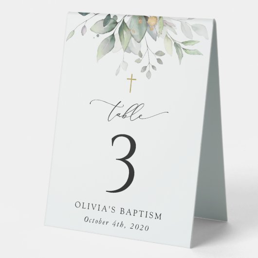 Plaque De Table Greenery, Eucalyptus Leaves, Baptism Table Numbers (Recto)