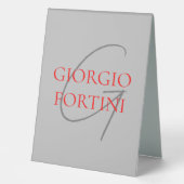 Plaque De Table Gris Rouge Votre nom Monogramme initial Moderne (Recto)