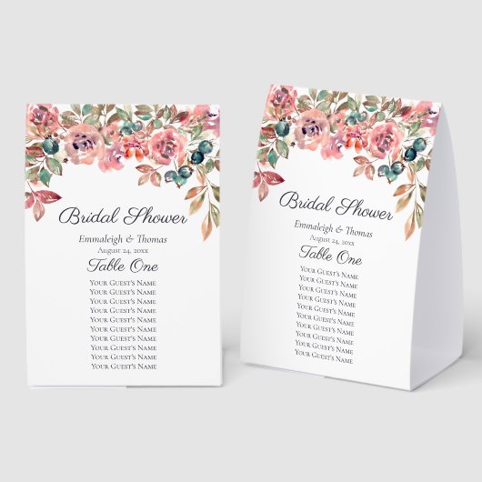 Plaque De Table Guest Table Seating Peach Teal Florals (Recto/verso)