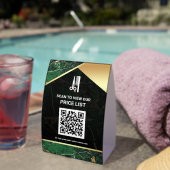 Plaque De Table Hair Makeup Salon QR Code Price List Green Marble (InVersositu (sur table))