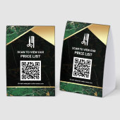 Plaque De Table Hair Makeup Salon QR Code Price List Green Marble (Recto/verso)