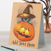 Plaque De Table Halloween Cute Kitty Witch et ami Citrouille (En SItu (Tableau))