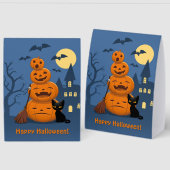 Plaque De Table Halloween Pumpkins and Black Cat (Recto/Verso)