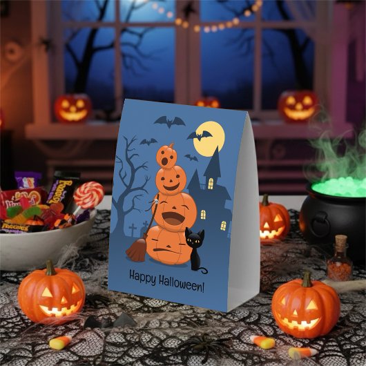 Plaque De Table Halloween Pumpkins and Black Cat