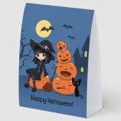Plaque De Table Halloween Witch, Black Cat, and Pumpkins (Arrière)
