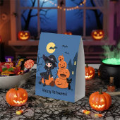 Plaque De Table Halloween Witch, Black Cat, and Pumpkins