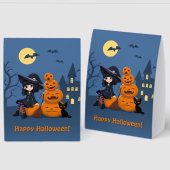 Plaque De Table Halloween Witch, Black Cat, and Pumpkins (Recto/Verso)