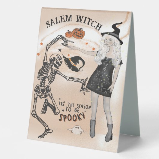 Plaque De Table Halloween Witch danser avec Sceleton (Recto)