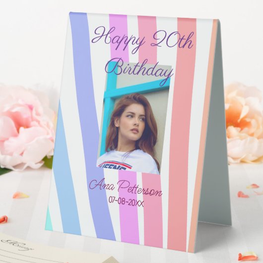 Plaque De Table Happy 20th Birthday rainbow rustic boho lines phot (In SItu (Mariage))