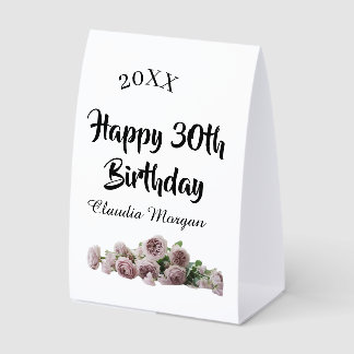 Plaque De Table Happy 30th birthday pink white mauve floral name y
