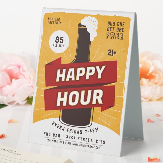 Plaque De Table Happy Hour Drink Beer Ad Bar (In SItu (Mariage))