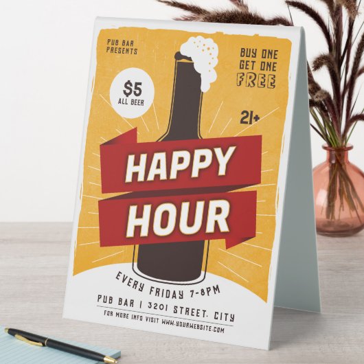Plaque De Table Happy Hour Drink Beer Ad Bar (En SItu (Tableau))