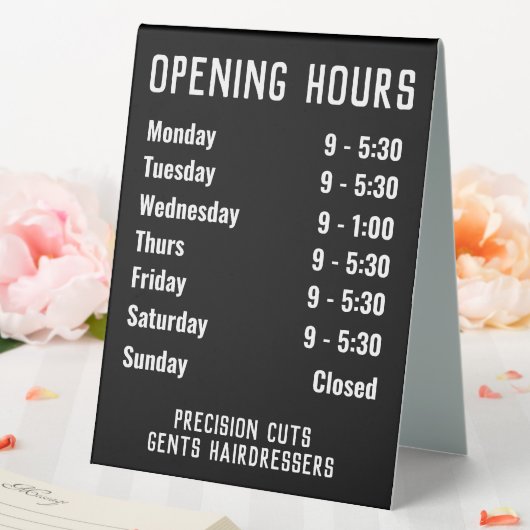 Plaque De Table Heures d'ouverture du magasin (In SItu (Mariage))