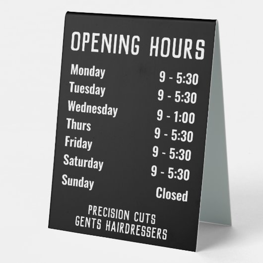 Plaque De Table Heures d'ouverture du magasin (Verso)