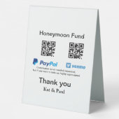 Plaque De Table Honeymoon Fund PayPal Venmo QR code Merci (Verso)
