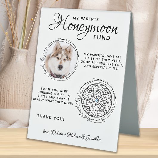 Plaque De Table Honeymoon Fund QR Code Dog Photo Pet Wedding