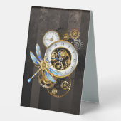 Plaque De Table Horloge à vapeur avec libellule mécanique (Verso)