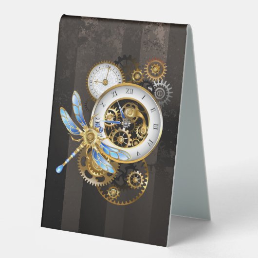 Plaque De Table Horloge à vapeur avec libellule mécanique (Recto)