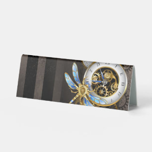 Plaque De Table Horloge à vapeur avec libellule mécanique