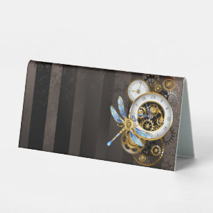 Plaque De Table Horloge à vapeur avec libellule mécanique