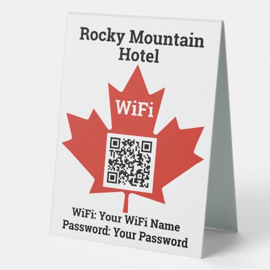 Plaque De Table Hôtel Canadien Wifi Détails Plus Code QR (Verso)