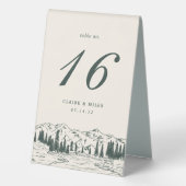 Plaque De Table Hunter Green Mountain Sketch Mariage Numéro de tab (Verso)