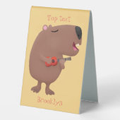 Plaque De Table Illustration de dessin animé de capybara ukulele (Verso)